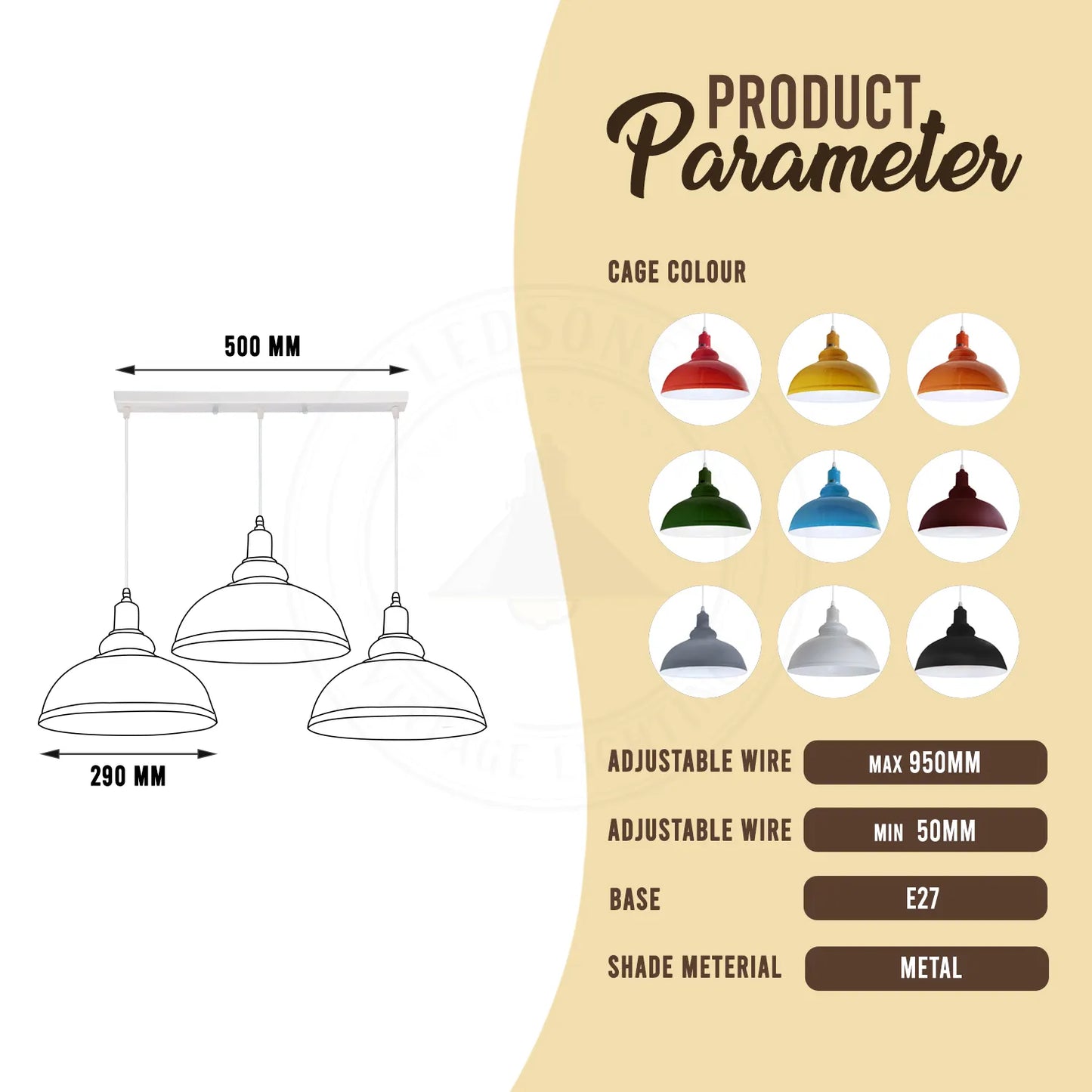 3 Way Adjustable Pendant Light Metal Retro Hanging Light ~4299